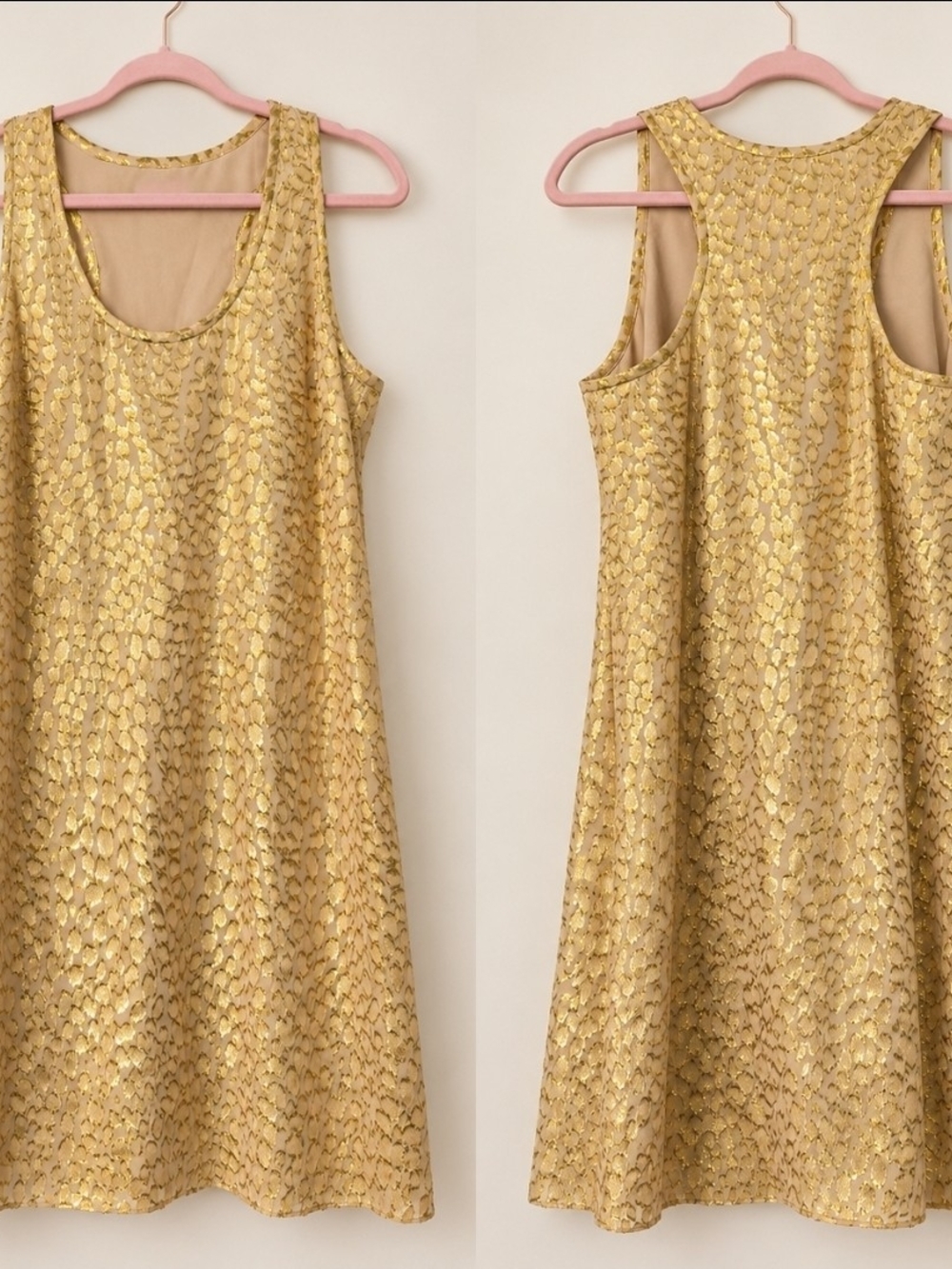 Large Lilly Pulitzer Silk Metallic Gold Animal Print Sleeveless A-Line Dress